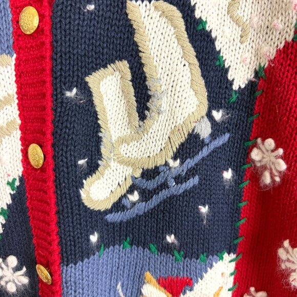 Christopher & Banks Vtg Y2k Ice Skating Cardigan Large Hand Embroidered Cotton - Picture 8 of 12